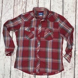 Wrangler Western Pearl Snap Cowboy Rancher Western Vintage Shirt Long Sleeve
